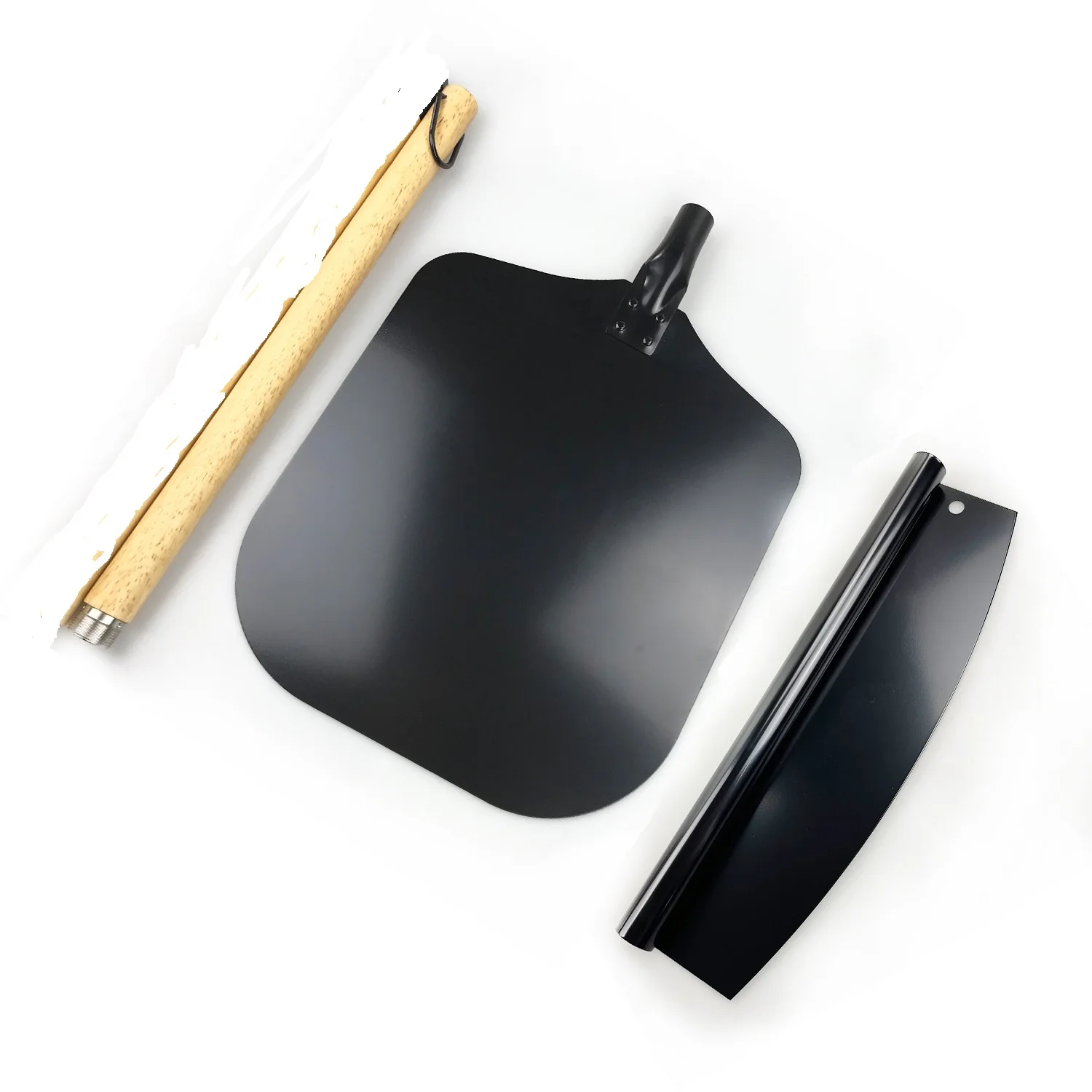 

Set of Black Anodized Aluminum Pizza Peel and Pizza Rocker Cutter with Detachable Handle