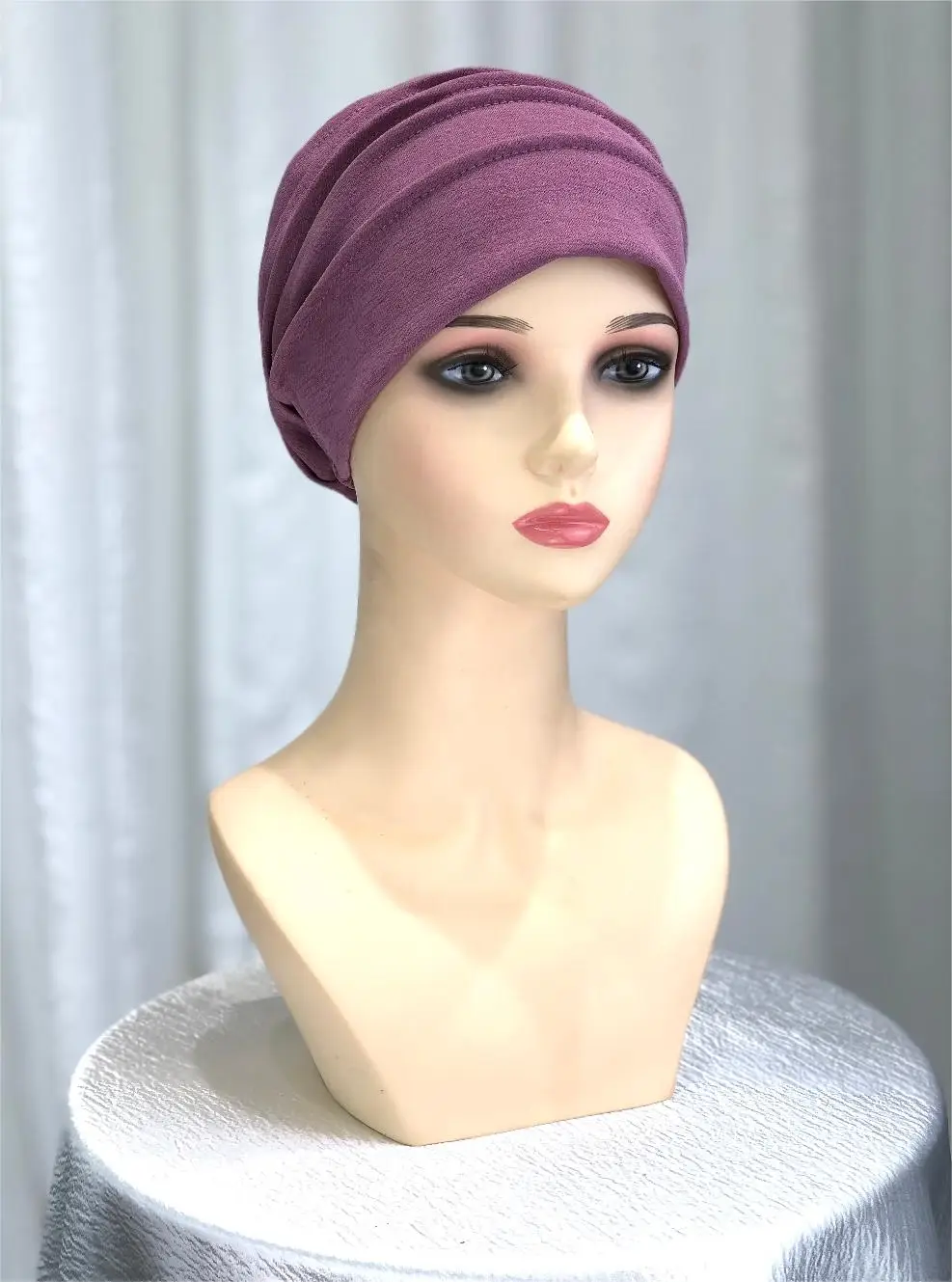 2024 Summer Solid Color Women\'s Hat Women\'s Head Scarf Muslim Head Wrap Elastic Hat Scarf