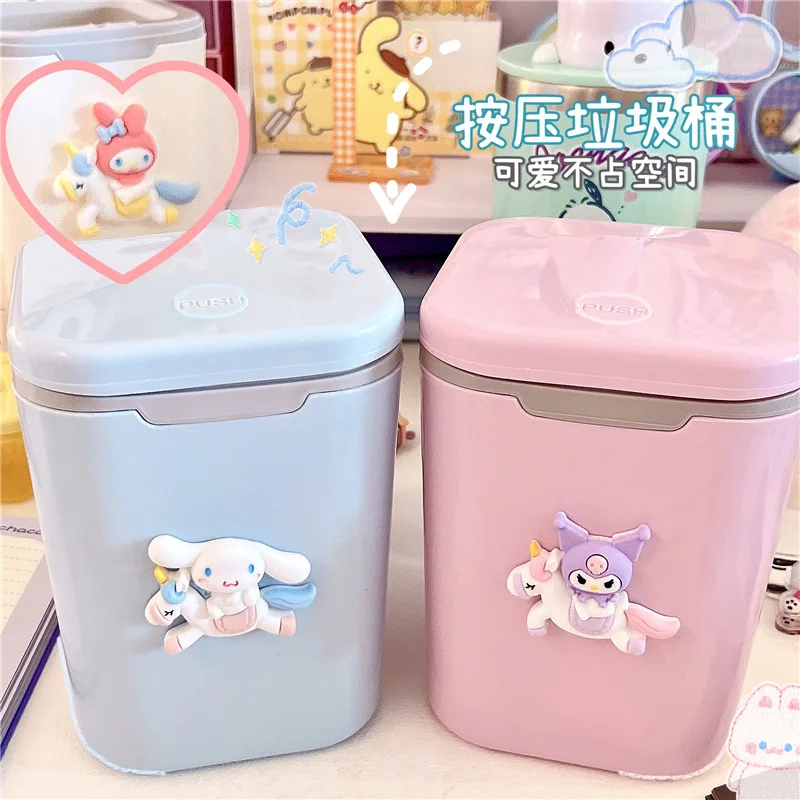 Sanrios Desktop Trash Can Cartoon Anime Mymelody Kuromi Cinnamoroll Kawaii Cute Bedroom Paper Basket Sundries Storage Box Tool