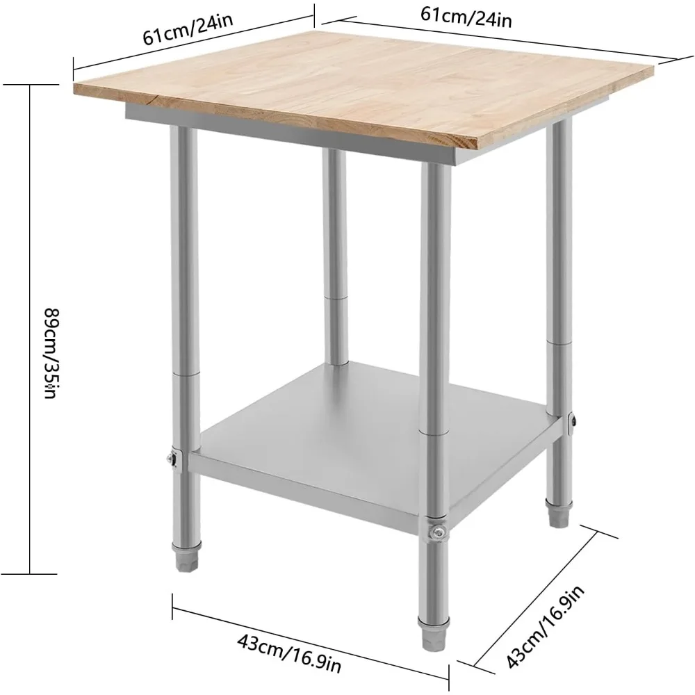 طاولة إعداد المطبخ التجارية مقاس 24 × 24 × 35 بوصة منضدة خشبية مع رف سفلي لاستخدام المطاعم