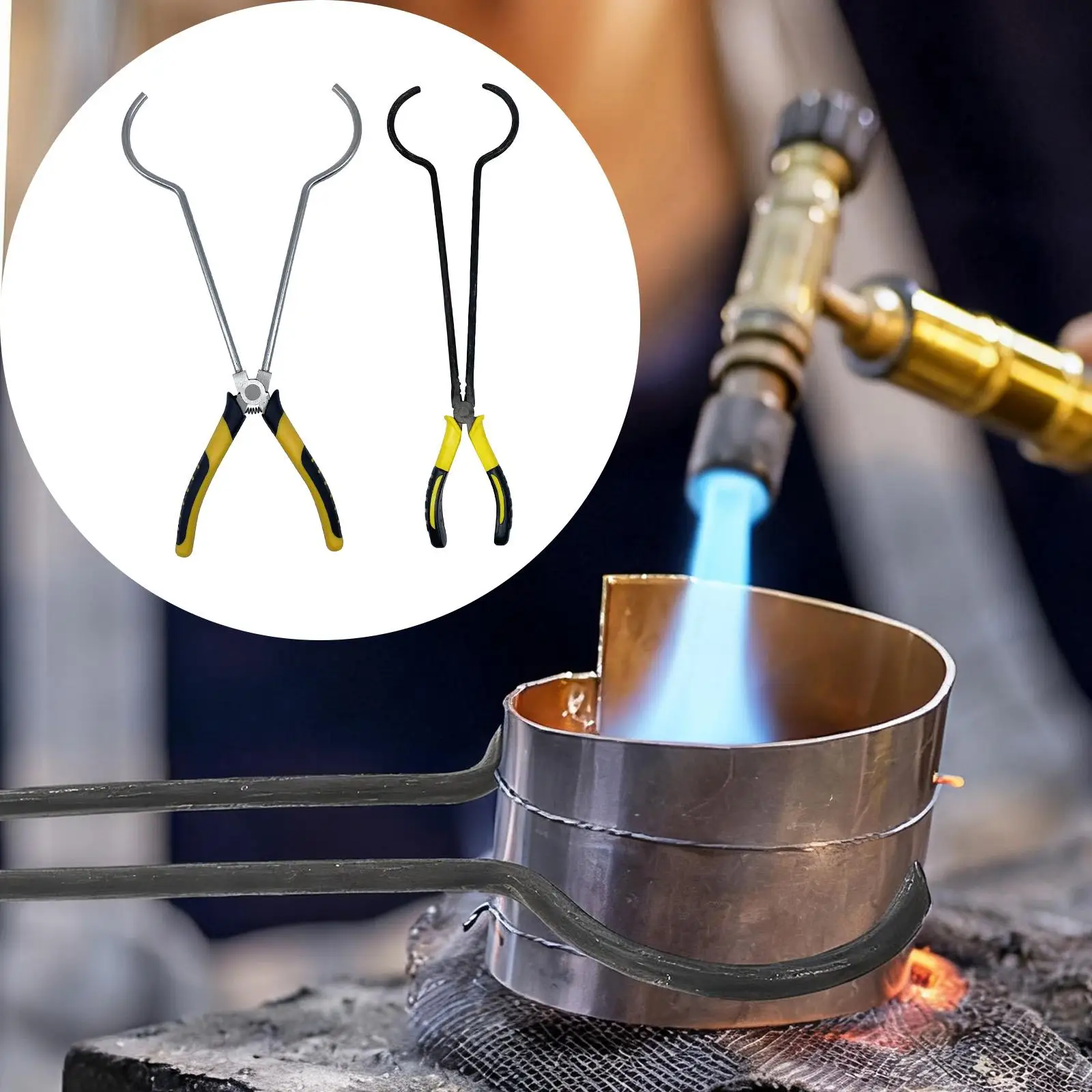 

35cm Crucible Tongs Sturdy for Metalworking Anti Slip Handle Multipurpose Furnace Tongs with Rubber Grip Jewelry Making Tool