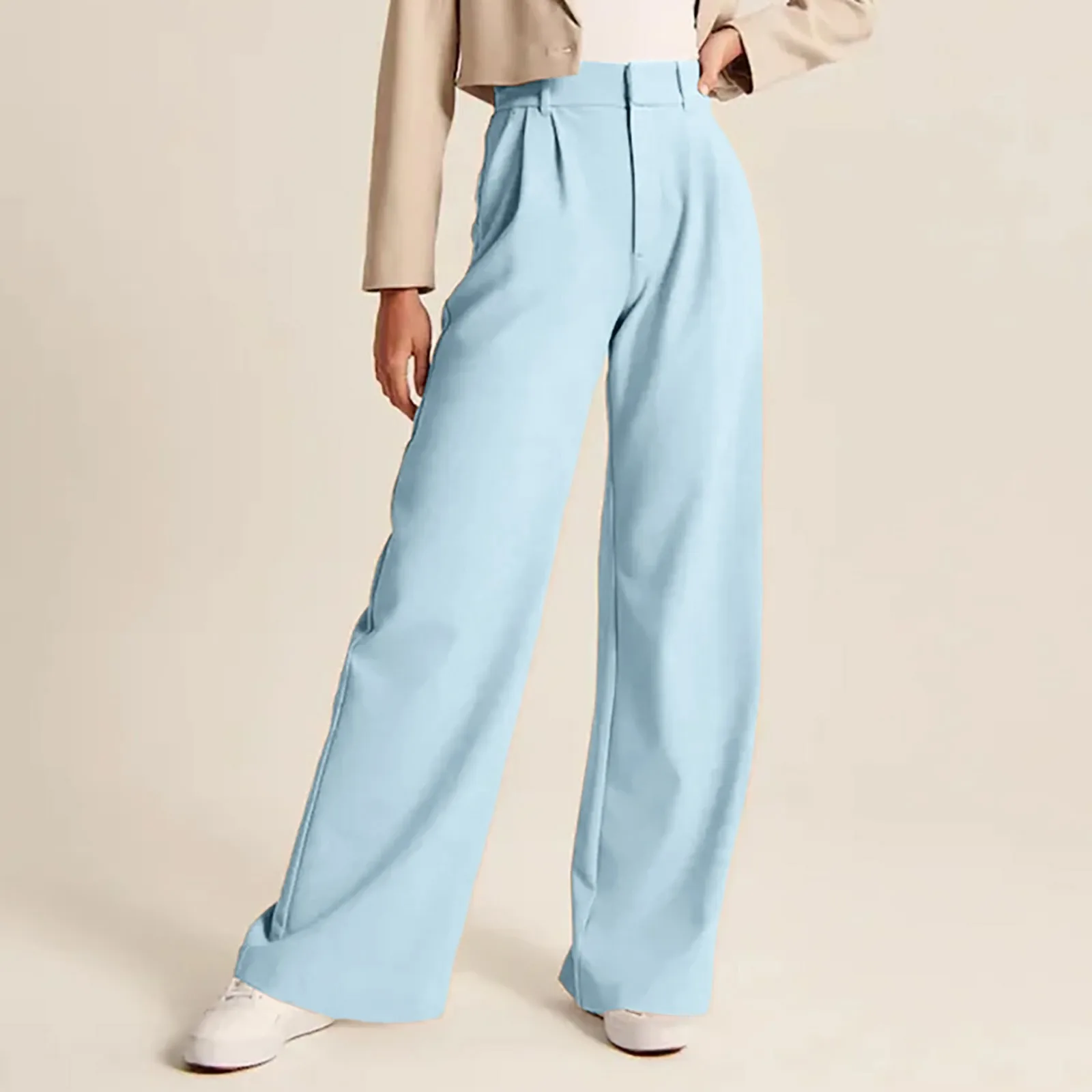 Pantalon Chic Taille Haute à Jambes Larges pour Femme, Vêtement Droit, lèvent, Décontracté, Bureau, Nouvelle Collection Printemps Automne 2024