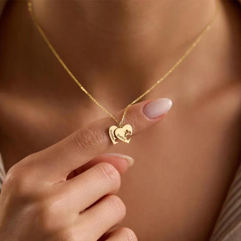 

Auxauxme ожерелье с именем лапы на заказ из нержавеющей стали, персонализированная гравировка 1-3, полое сердце, кулон в виде лапы, воротник, ювелирные изделия, подарок для любителей домашних животных