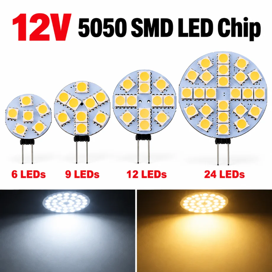 1/5/10Pcs DC12V G4 LED Lamp 5050 SMD 6/9/12/24 LEDs Round PCB Light Board Warm/Cool White Replace Halogen Lamp for Home Lighting