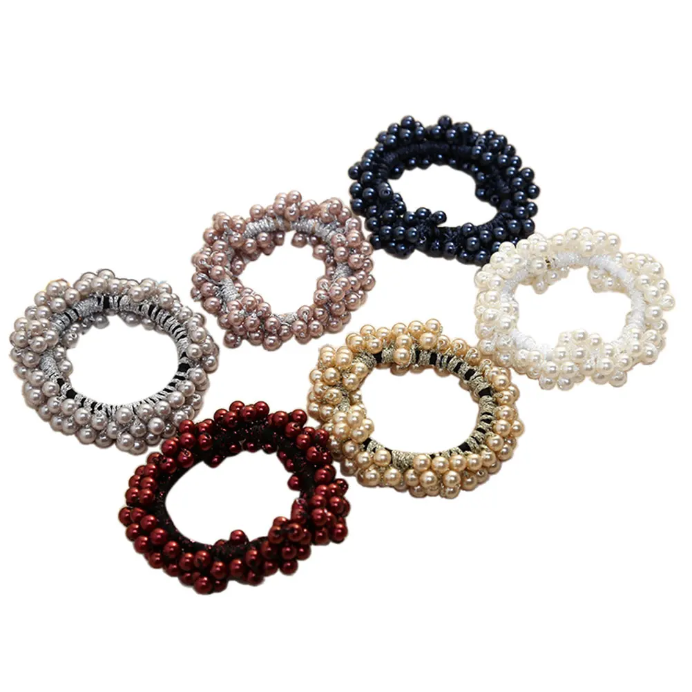 

6 Pcs Elastic Band Gray Tie Rope Ponytail Holder Stretch Accessories Women Pearl Hair Tie Girl Hair Ring Daily Gifts