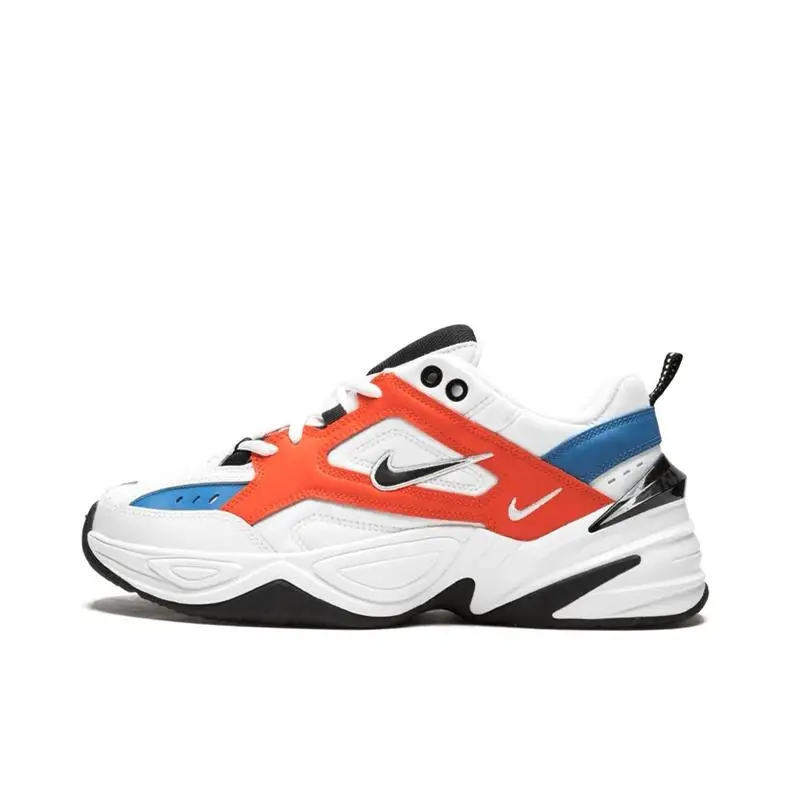 Nike M2K Tekno Comfortable Thick Bottom Durable Cushioning Sports and Leisure Height Boosting Shoes Dad Shoes White Orange Blue