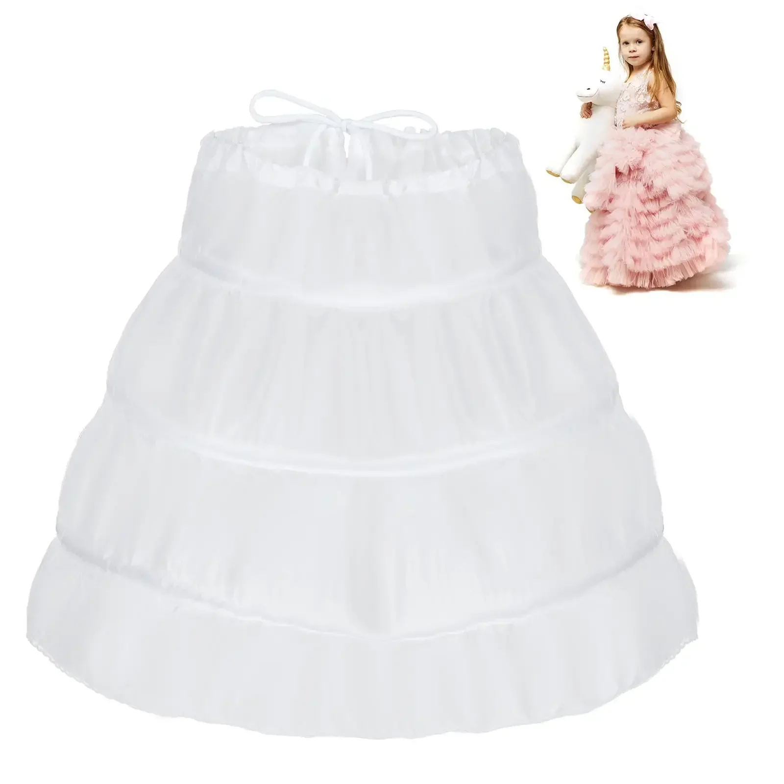 Flower Girl Girls' 3 Hoops Petticoat Puffy Full Slip Kids Crinoline Swing Skirt