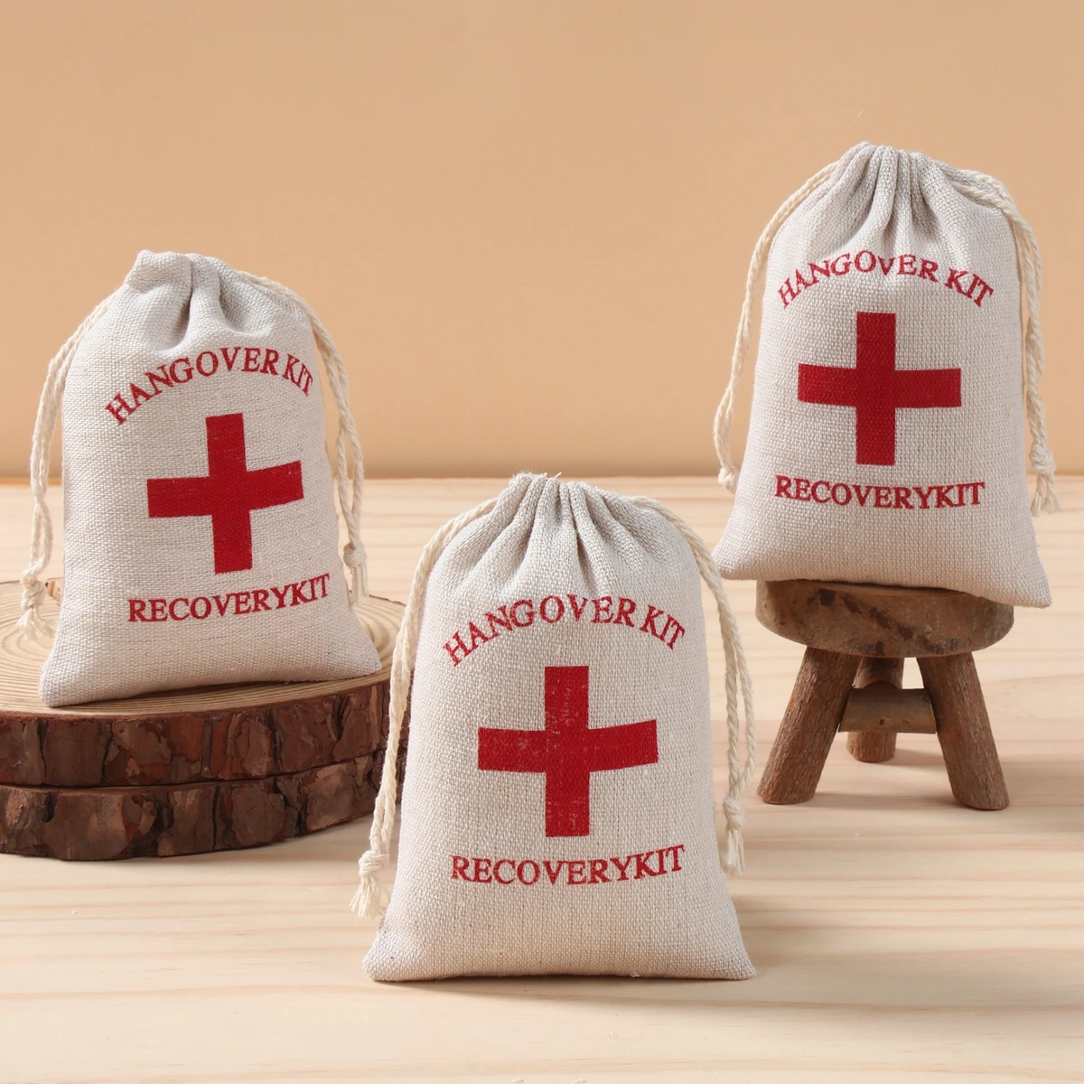 First Aid Kits Bags Emergency Red Cross Hangover Kits Candy Bags Wedding Supplies Candy Gift Drawstring Cotton Linen Bag