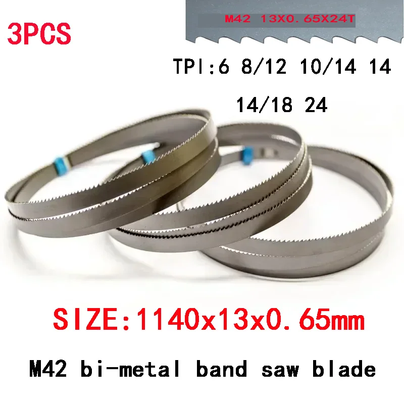 3PCS Band Saw Blades M42 Bi Metal Bandsaw Blade 1140 13 0.65mm 24T TPI 44-7/8” 1/2” 0.025” For Milwaukee 48-39-0531 48390531