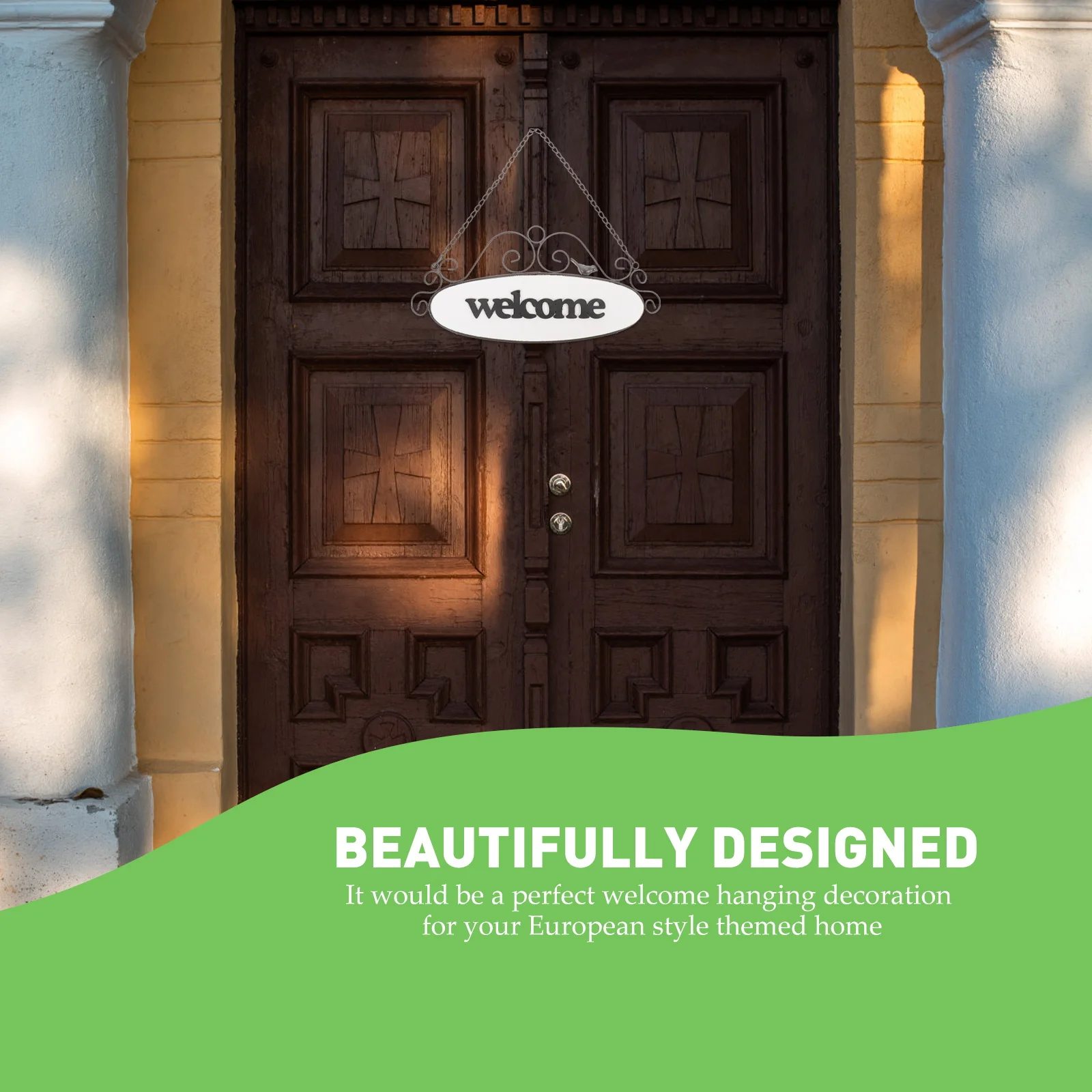 

Natural Wooden Iron Welcome Door Sign Hanging Decoration Perfect for Home Coffee Shop Restaurant Office Gift for New Homeowner