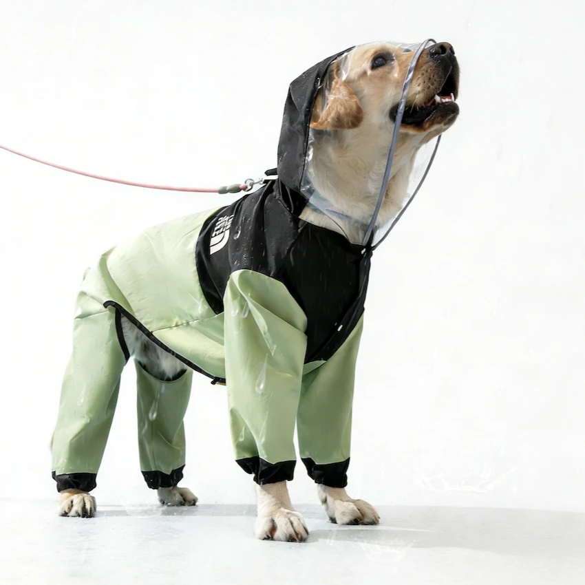 

Waterproof Dog Raincoat for Large Dogs Retriever Full Coverage Four Legged Pet Rain Jacket Reflective Strip W/ Leash Hole Cover