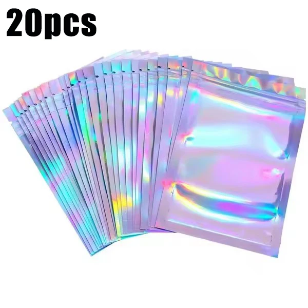 50 stuks iriserende zelfdichtende zakken laserplastic zakjes hersluitbare zip-lock verpakking voor sieraden display retail tassen