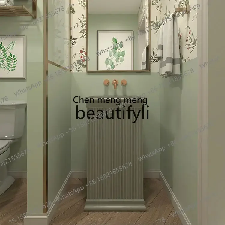 

New arrive Washing table floor-to-ceiling wash basin retro green, square column basin household bathroom