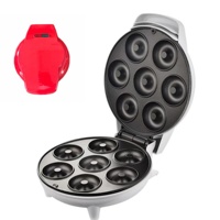 1200W 7 Shape Double heater Non-stick Doughnut Maker Breakfast machine Easy Clean Indicator Light Red