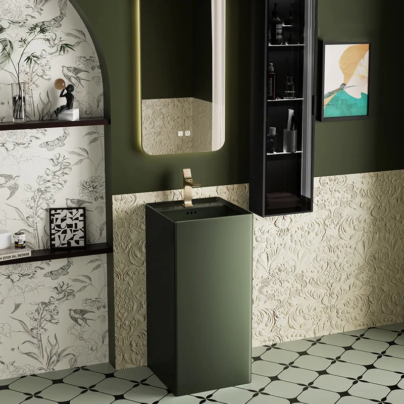 

Retro green vertical wash basin household toilet bathroom floor-to-ceiling wash basin