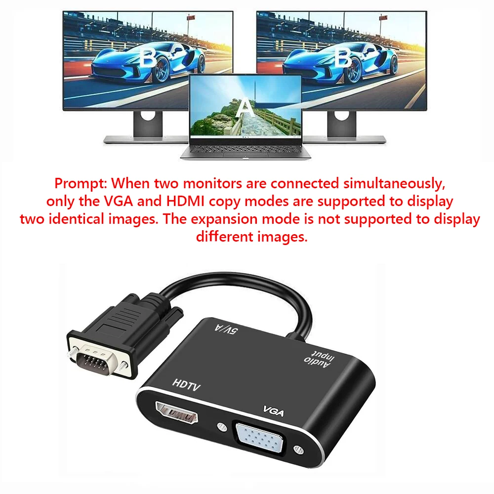 VGA to HDMI Adapter Splitter with 3.5 Audio Converter Support Dual Display for Projector HDMI-Compatible Computer Video Adapter