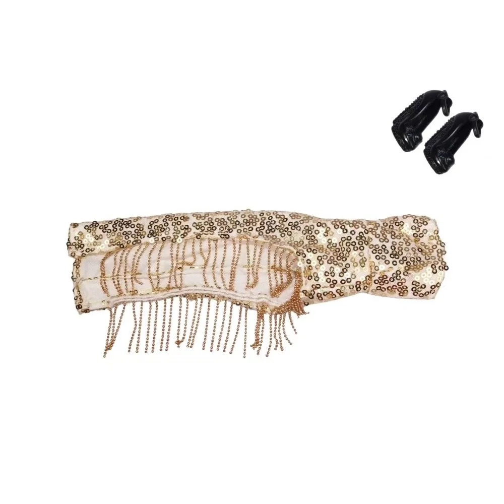 Fabric Fashion Doll Dress Sequined Strapless Style Doll Evening Gown High Heel Shoes Fringe Detail Doll Clothing Set Role Play