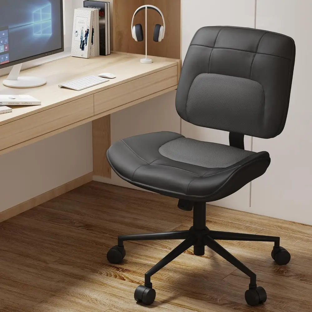 

Thickened ArmlOice Chair with Wheels, Adjustable Height Vanity Chair PU Leather Back 360° Swivel No Arms Ergonomic Computer Desk
