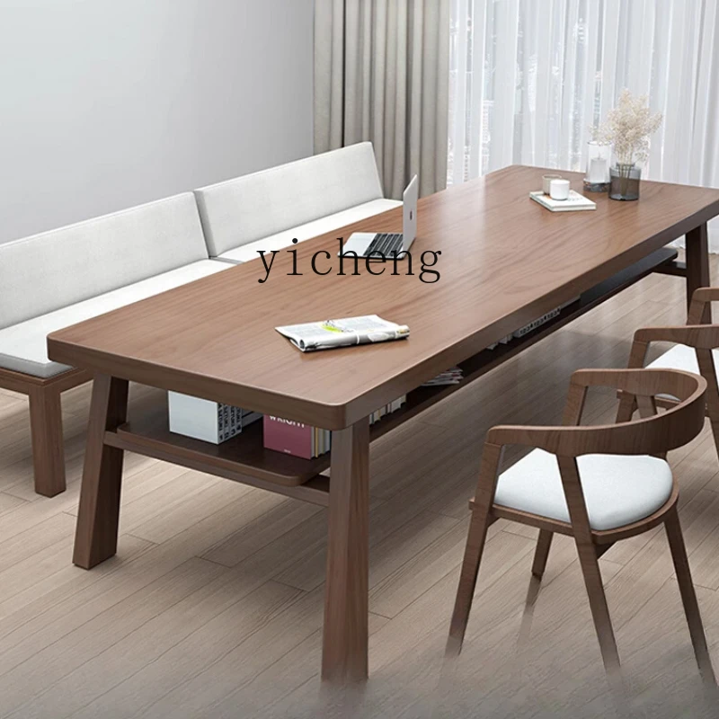 ZF Simple Home Living Room Solid Wood Large Desk with Laminate Storage Long Table Study