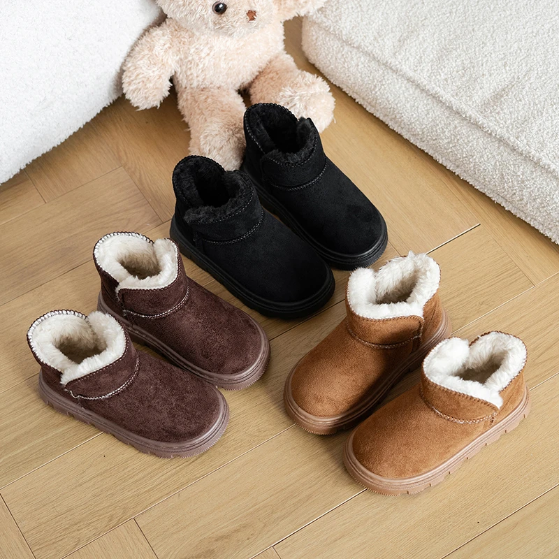 

Детские короткие ботинки, замшевые теплые детские зимние ботинки в корейском стиле, мягкая подошва, зима 20225, новые ботильоны для мальчиков и девочек, модные модные ботильоны с круглым носком