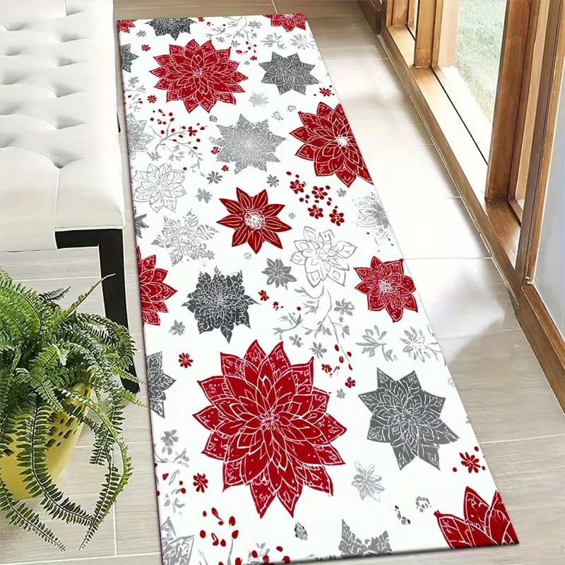 Orange Rose Floral Runner Rug Dark Green Background Long Hallway Carpet for Corridor Bedroom Bedside Home Decoration