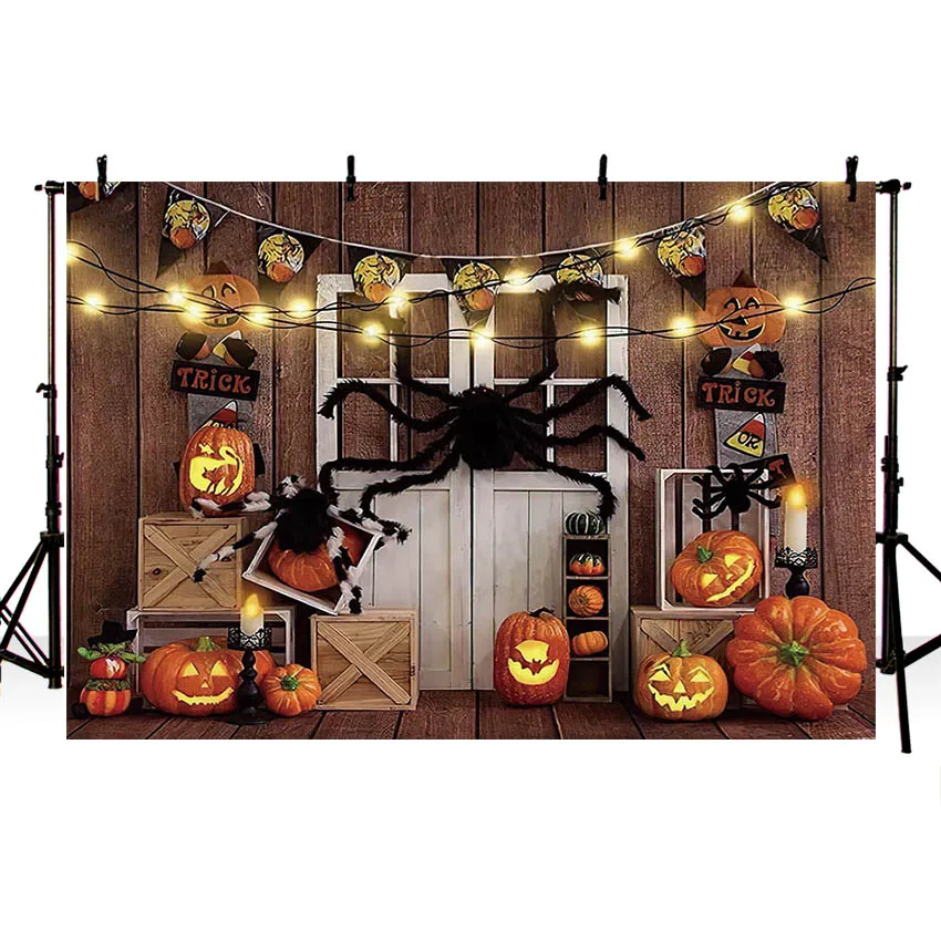 Mehofond Photography Background Halloween Trick or Treat Wooden Wall Pumpkins Kids Birthday Party Decor Backdrops Photo Studio