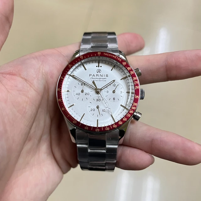 New Casual Parnis 40mm White Dial Quartz Men s Chronograph Watch Red Bezel Stainless Steel Strap Men Luxury Watches 2023 Gift AliExpress