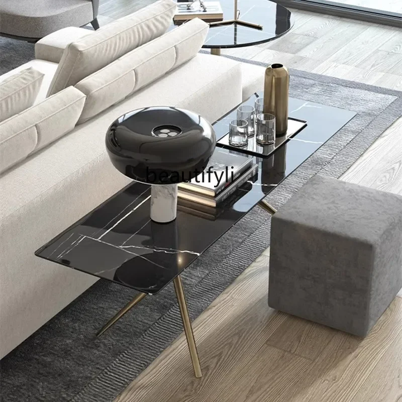 

Modern simple and minimalist light luxury high-end villa natural marble sofa with long edges2936