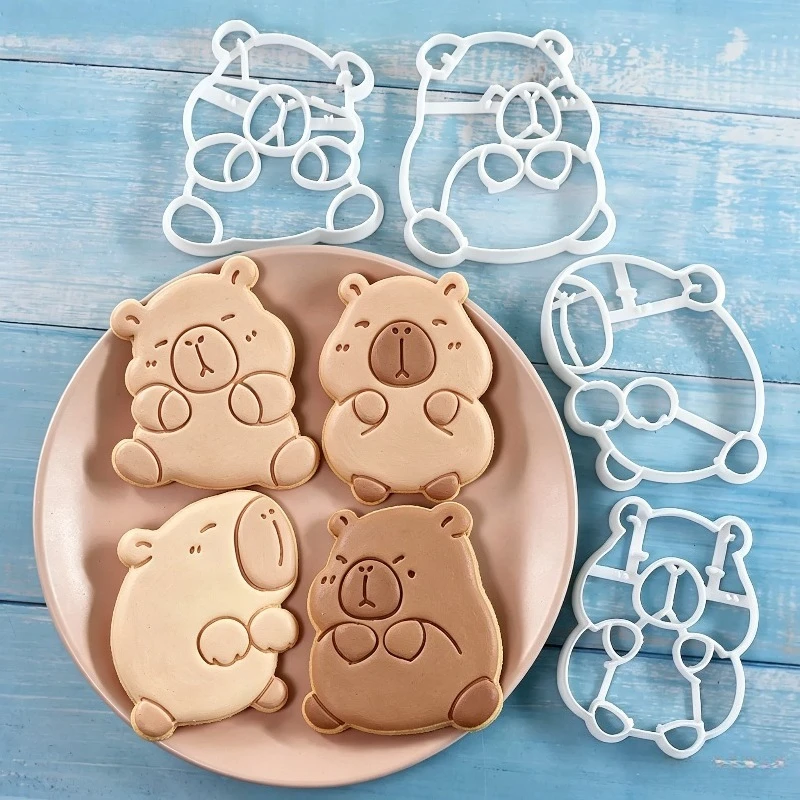 4Pcs Cute Capybara Cookie Cutter Mold Cartoon Animal Embossing Dough Cutter For Fondant Baking Birthday Party DIY Craft Gift