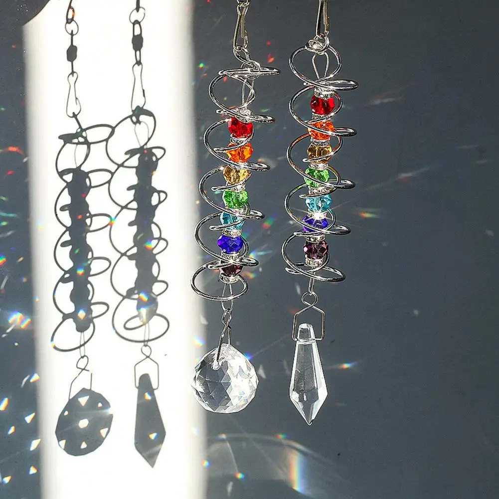 18.5/17.5cm Faux Crystal Suncatcher Hanging Decor Spiral Tail Gazing Ball Healing Chakra Stone Rainbow Prism Pendant Ornament