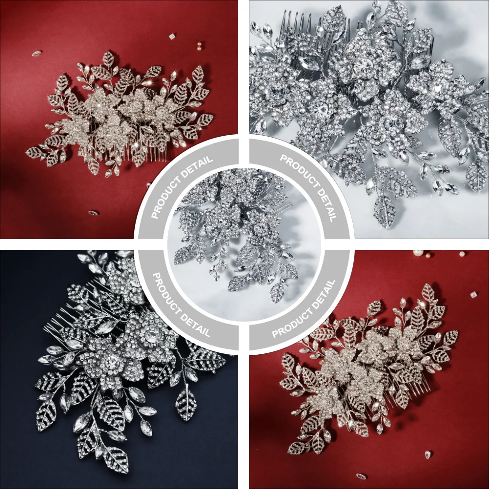 

Alloy Hollow Leaf Disc Hair Combs Rhinestone Bride Wedding Women Headdress Durable Exquisite Glossy Hairstyle Party Banquet