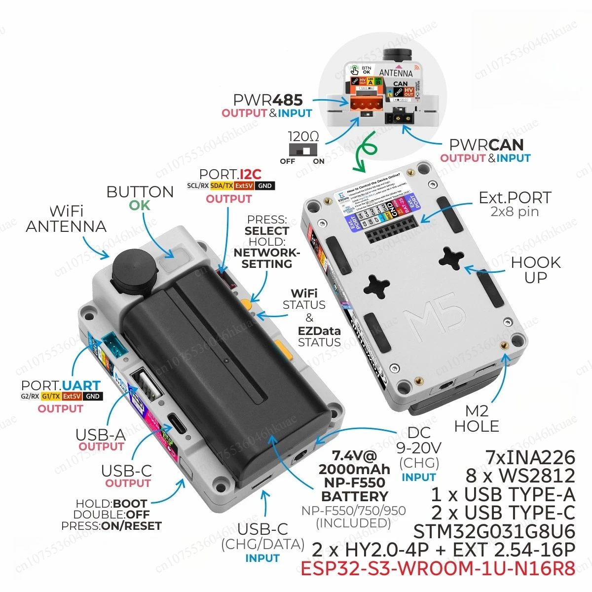 High Performance ESP32-S3 Module with Xtensa LX7 Dual-Core, Integrated Power Expansion Function