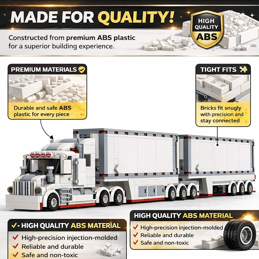 MOC Cold Chain Refrigerated Truck Building Blocks Set, Double Trailer Logistics Transport Model, DIY Display Toy
