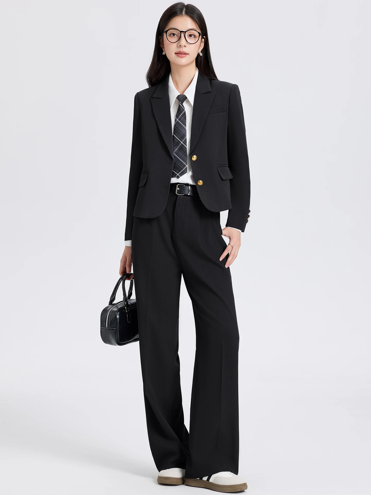 

Черный укороченный пиджак женский, весна-осень 2026, новая профессиональная деловая одежда для собеседований, укороченный костюмный комплект для колледжа