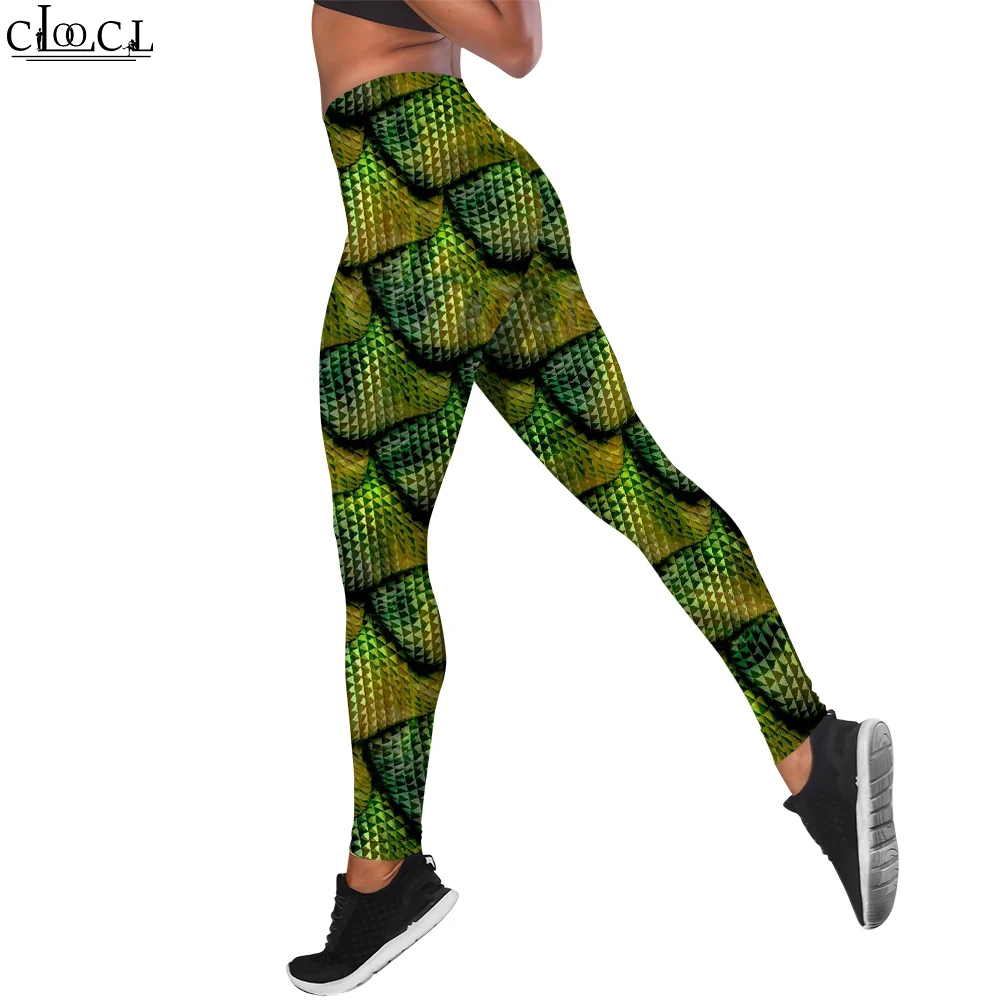 

CLOOCL Leggings Femme Trendy Yoga Wear Polyester Spandex Gym Fitness Casual Animal Scale Print Leggings Fitness Pants Tights