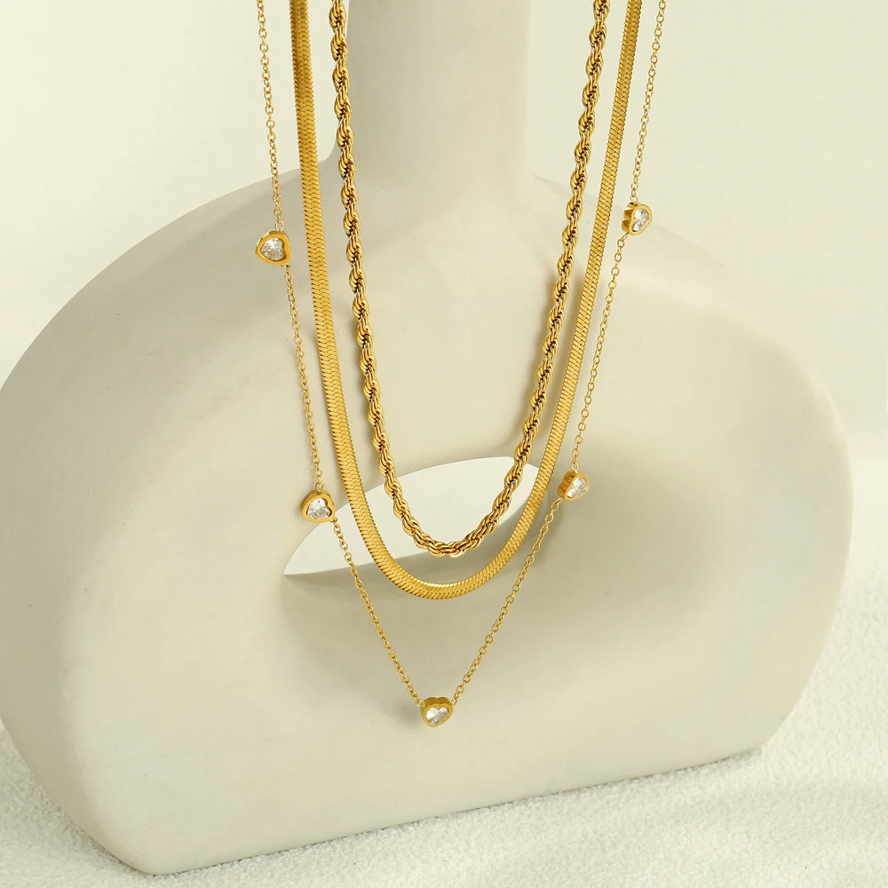 

Joya Love Multi-Layer Stainless Steel Heart Crystal Zircon Charm Female Necklace For Women Gold Plated Fashion Jewelry Gifts