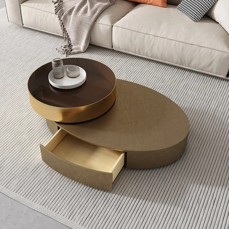 New minimalist light luxury rotatable round coffee table  size apartment living room home creative design coffee table