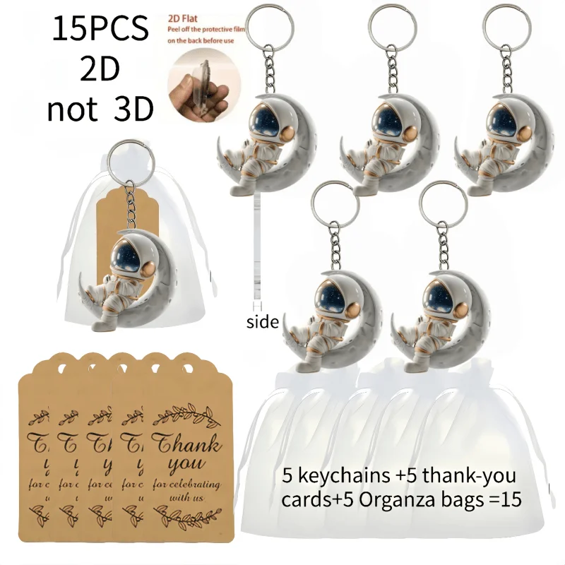 5sets Astronaut Keychain Including 2D Acrylic Pendant & Thank You Cards & Yarn Bags Creative Car Interior Ornament Party Gifts