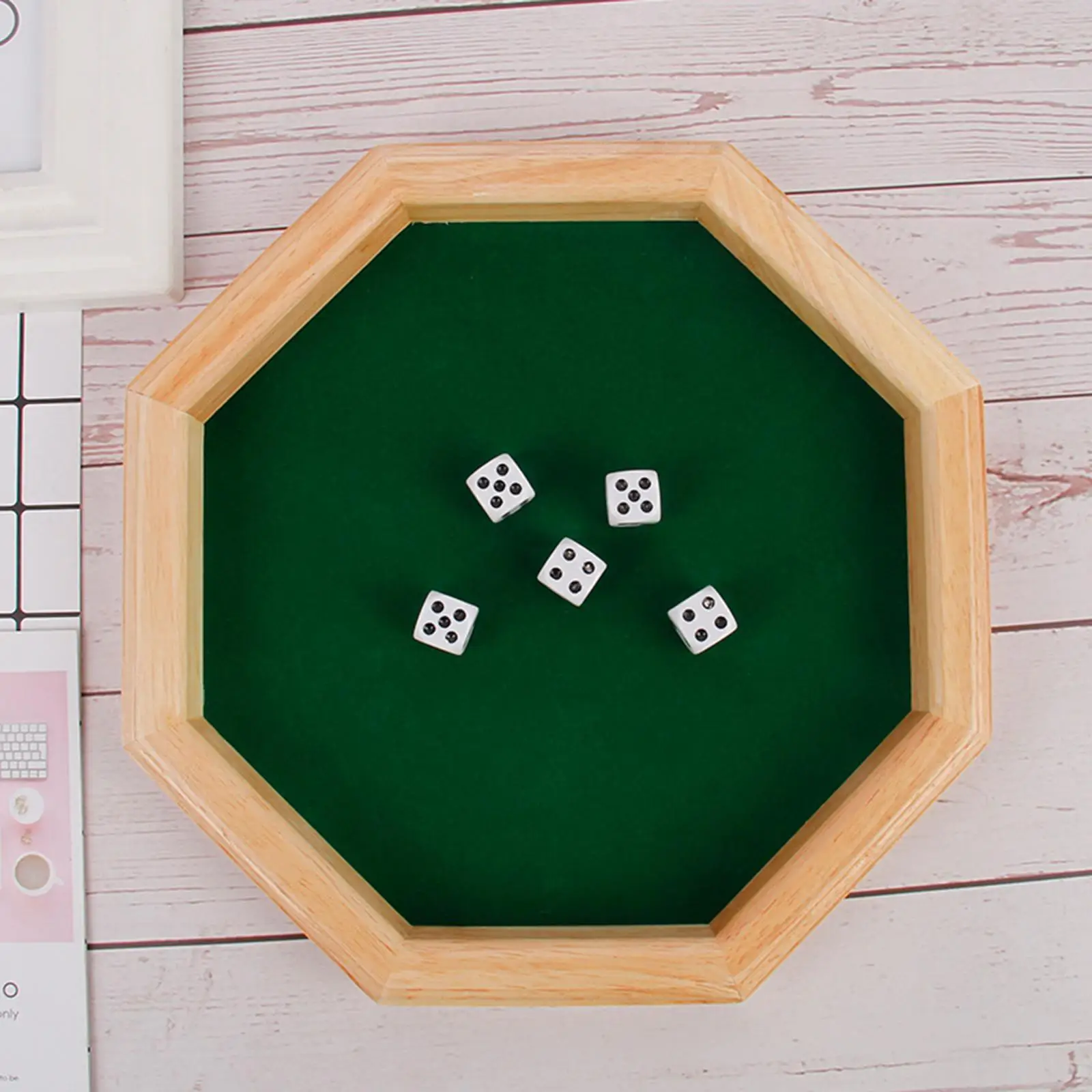 10.2 inch Wooden Dice Octagonal Dice Tray Board Game for Game Night Game Dice Party and Celebrations Party Supplies Children Toy