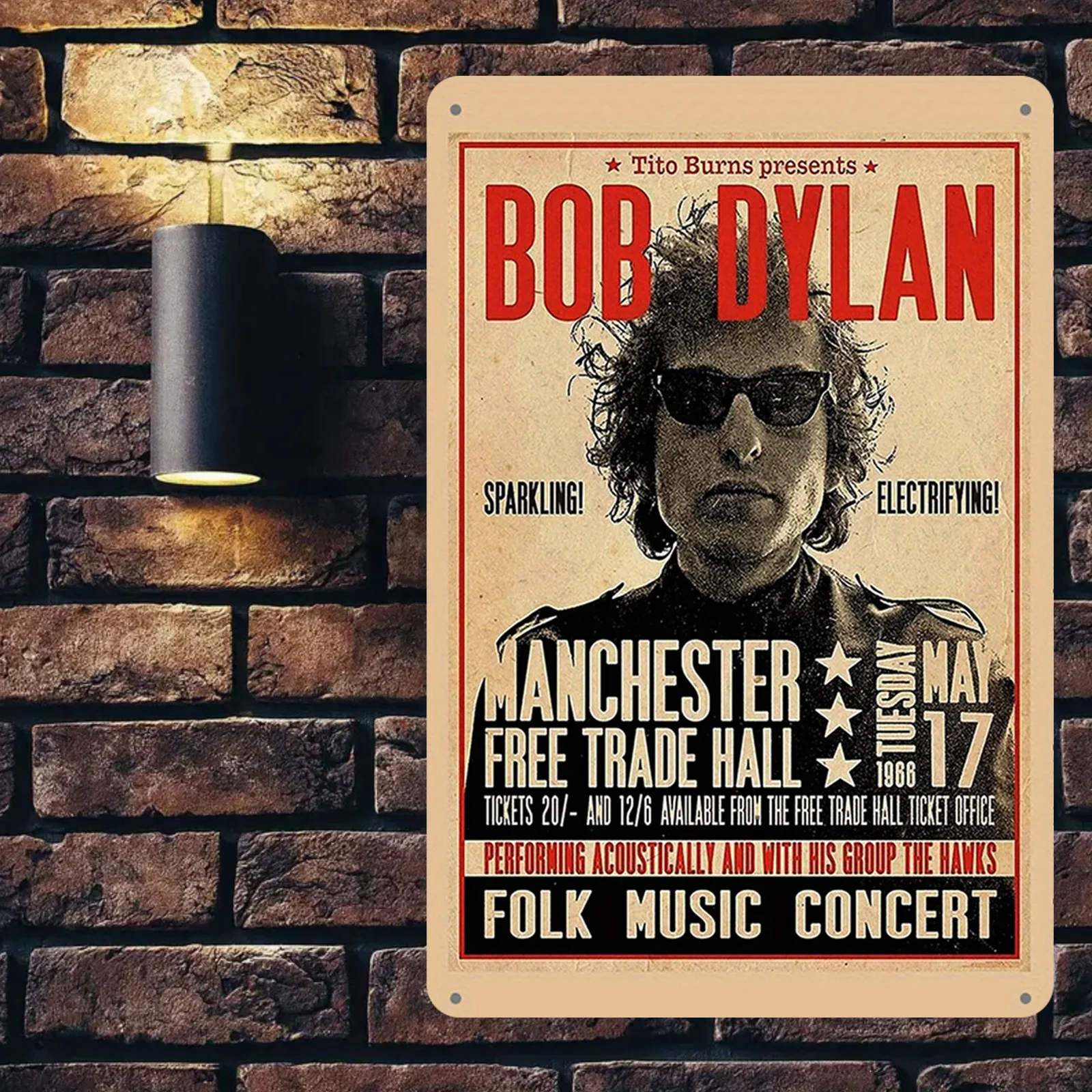 Bob Dylan Free Trade Hall 1966 Concert Metal Tin Sign -  Retro Music Poster Wall Art, Vintage Iron Decor for Home, Bar, Office,
