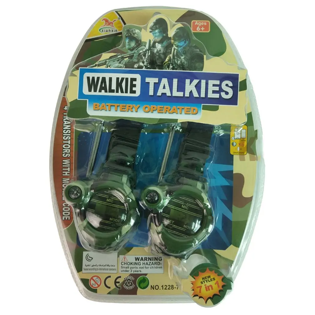 2pcs Walkie Talkie Portable 7 In 1 Camo Style Walky Talky With Night Light Looking Glass For Camping Ourdoor Tool Children Toy