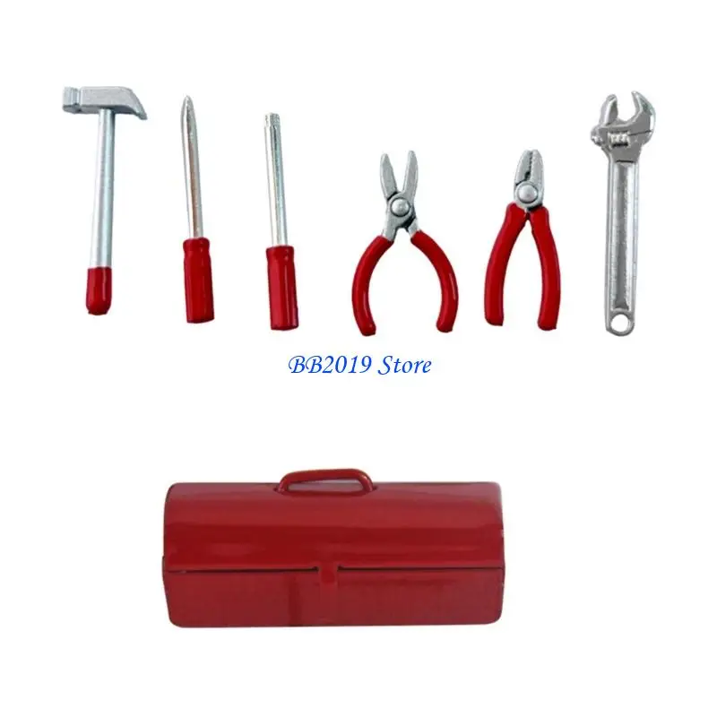 Q0KB Realistic Doll House Accessories Tool Kits Set With Metal Tool For Scene Setting
