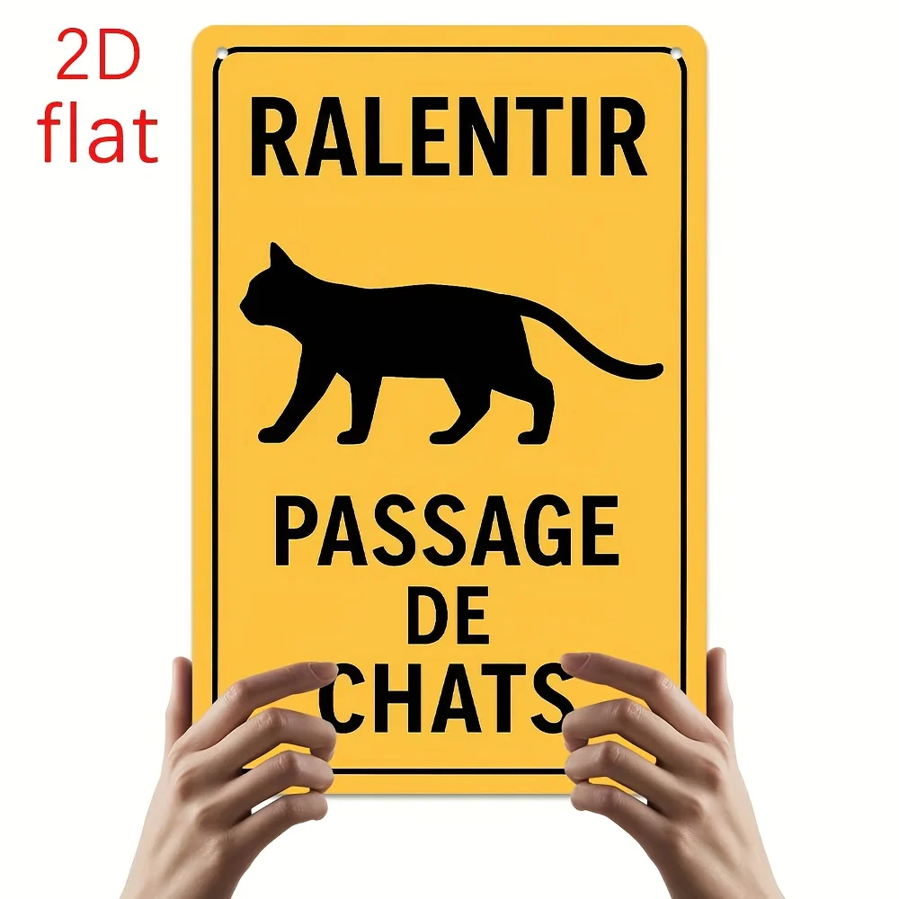 French Iron Cat Crossing Sign - UV Resistant Weatherproof Indoor/Outdoor Use,   Retro Metal Plaque for Home Garden Yard, Fath