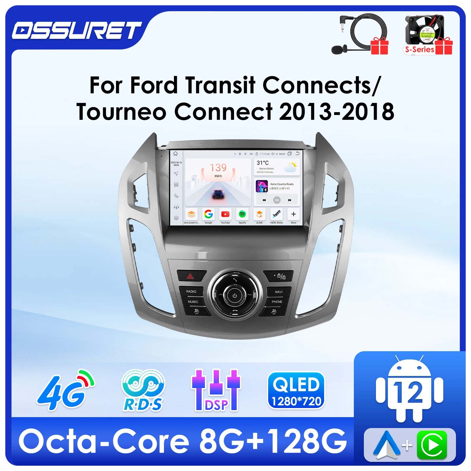 

2din Android 13 Автомобильный радиоприемник GPS Стерео для FORD Transit/Tourneo Connect 2013-2018 Мультимедийный плеер 2din Авторадио 4G SWC Carplay