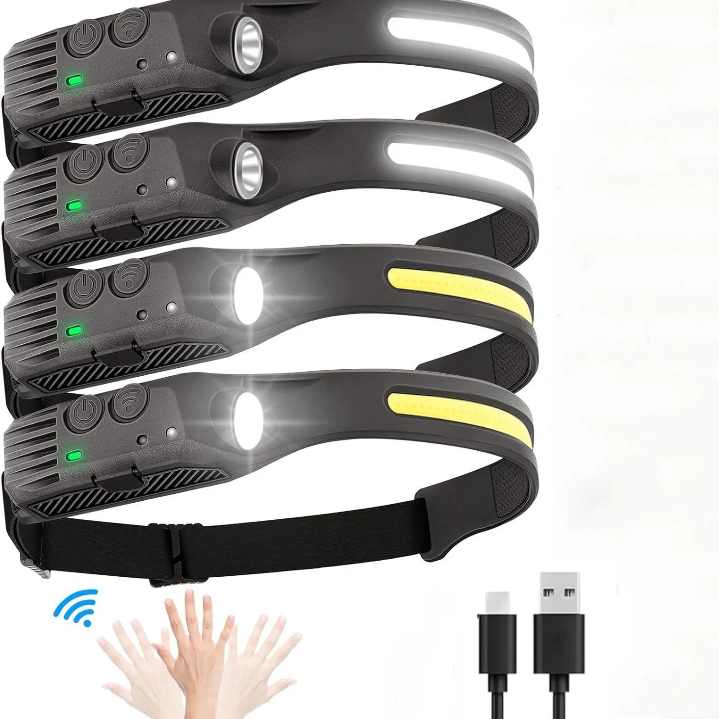 6 طرق LED التعريفي كشافات COB الاستشعار رئيس مصباح قابلة للشحن المدمج في بطارية مصباح يدوي العمل في الهواء الطلق الإضاءة المصابيح الأمامية