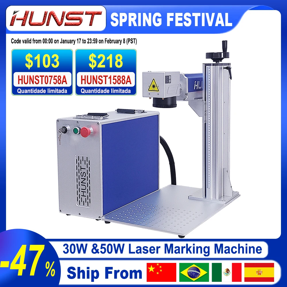 Hunst 50W 30W Fiber Laser Marking Machine Raycus MAX for DIY Jewelry,Gold,Silver,Ring, Bracelet, Metal Cutting Engraving Machine