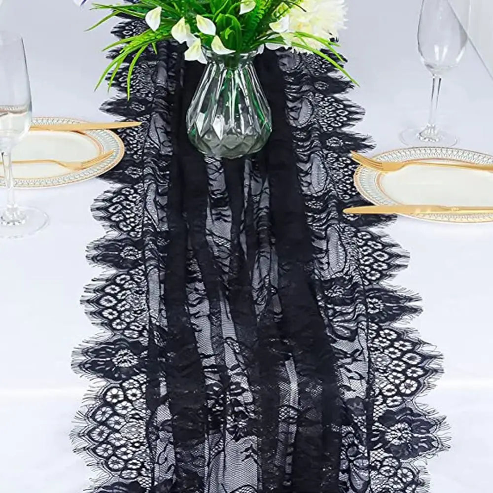 White Color Lace Table Runner Rectangular Shape Floral Embroidery Vintage Table Runners Comfortable European Style
