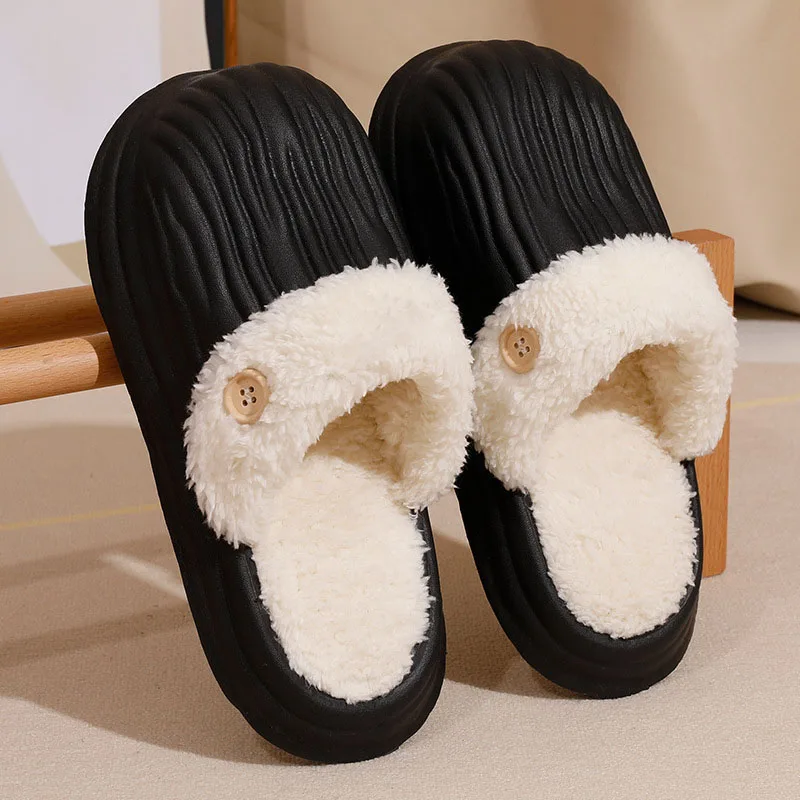 Indoor Warm Cotton Slippers Women Comfort Soft Sole Casual Plush Slippers Woman Faux Fur Flat Heel Non-slip Winter Slides Shoes