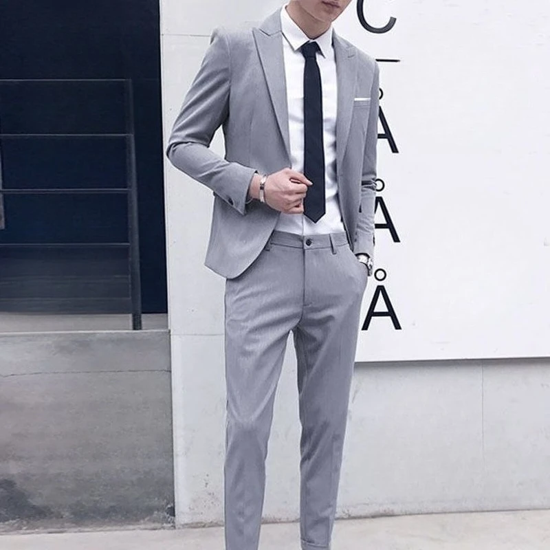 Men's Korean Style Professional Formal Suit Set Three Piece Slim Fit Blazer Full Set Student