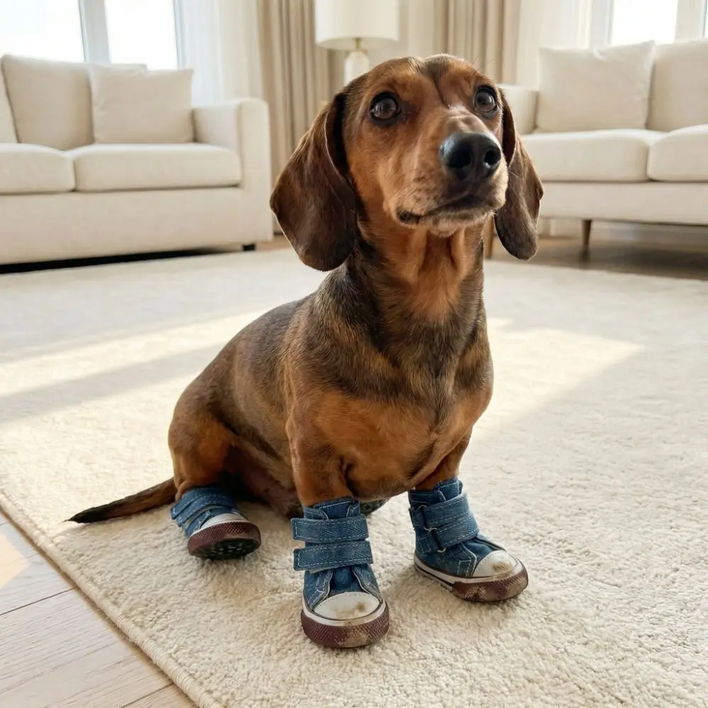 4pcs/set Adjustable Non-Slip Pet Shoes Wear-Resistant Rubber Soles Puppy Booties Breathable Pet Board Shoes Outdoor